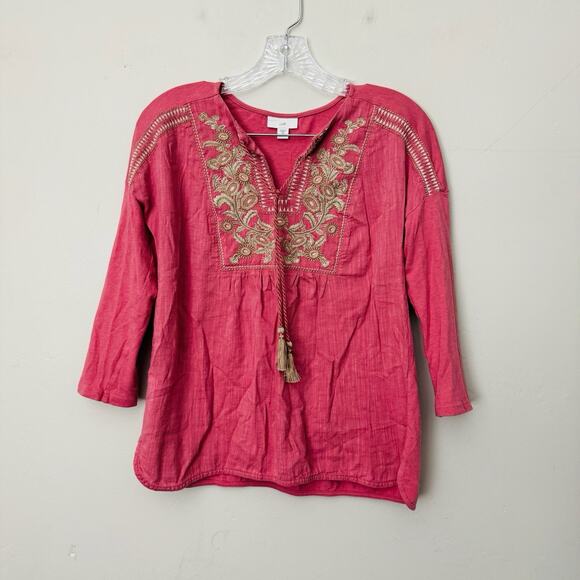 J Jill Red 3/4 Sleeve Boho Blouse Women’s Size XS - Picture 1 of 8